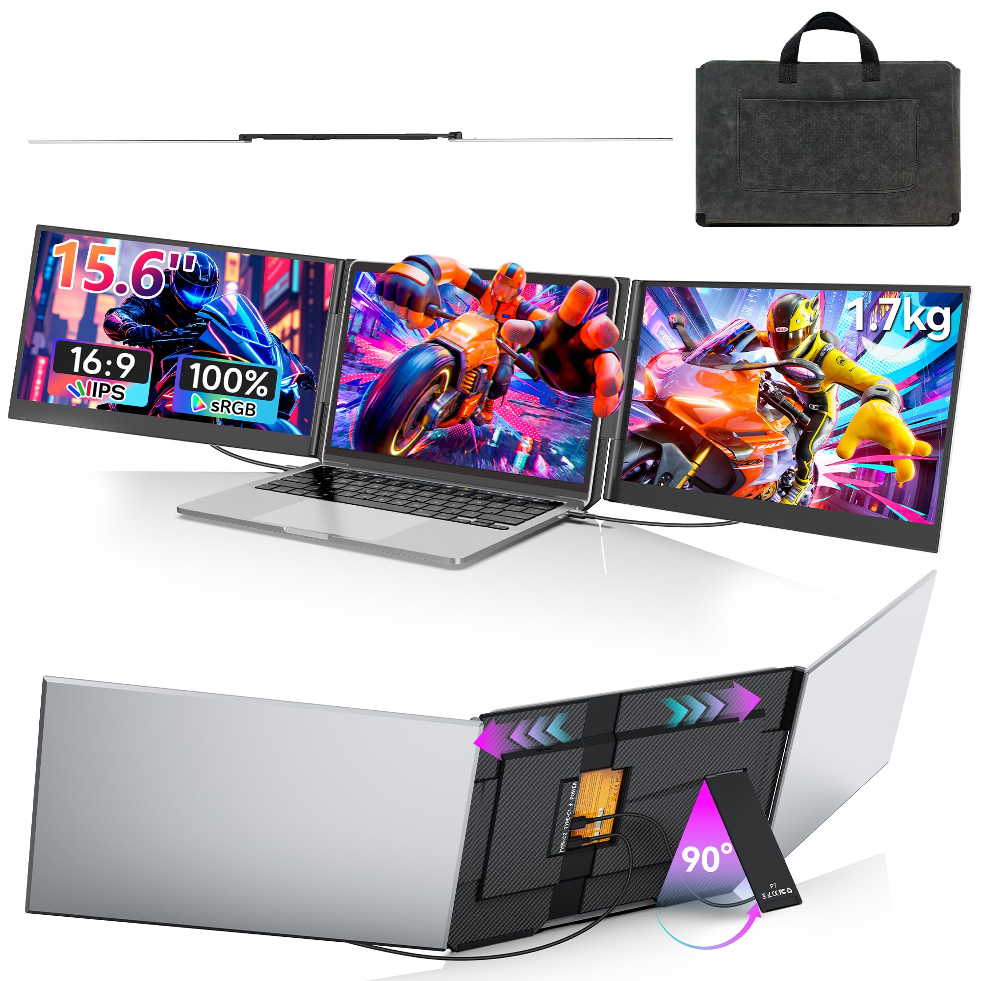 Amazon.co.jp: 15.6 インチ ポータブル トリプルモニター 180°回転の